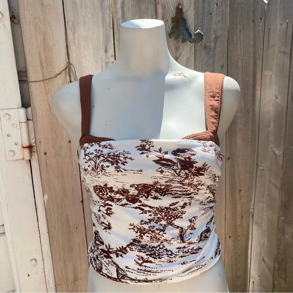 Free people Printed 2 Tone Tank in Oak Combo Brown and White size small